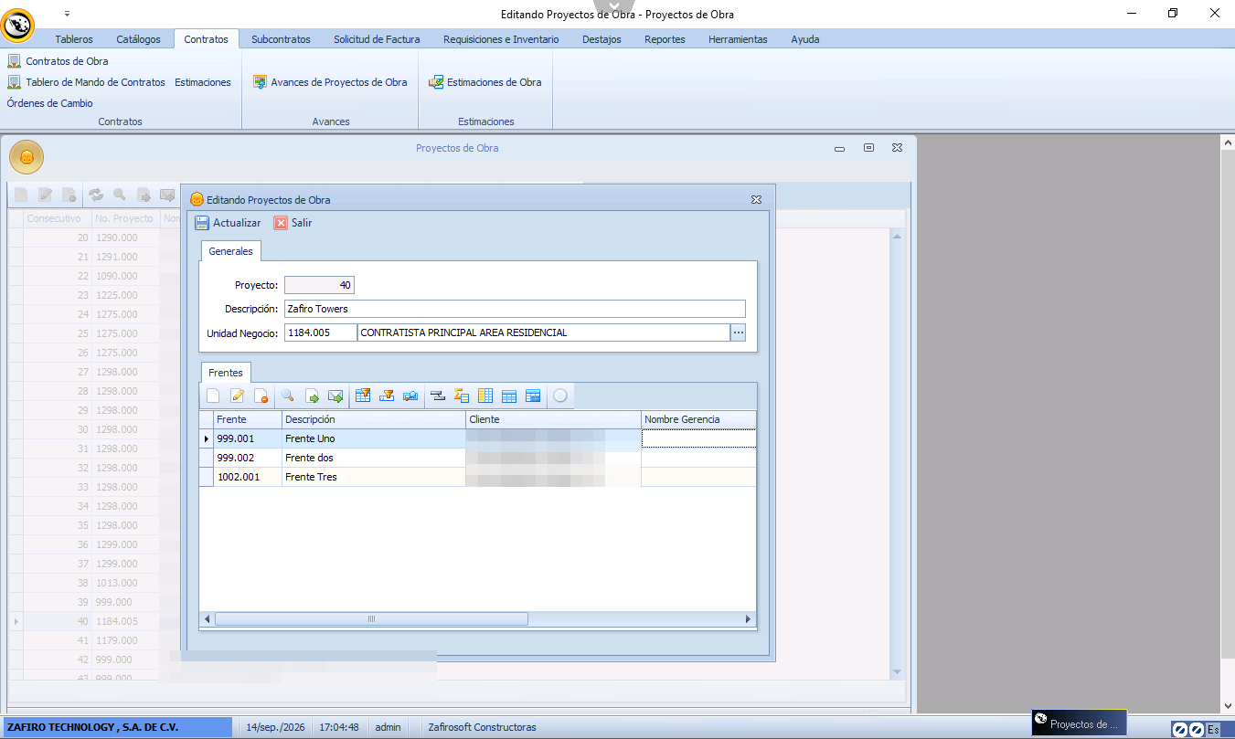 Proyectos de Obra de Zafirosoft ERP para construcción